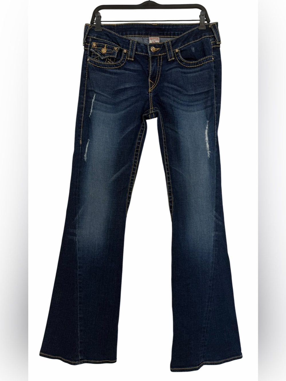 True Religion Disco Joey Big T Jeans Flare Twisted Hem Y2K Vintage Size 31